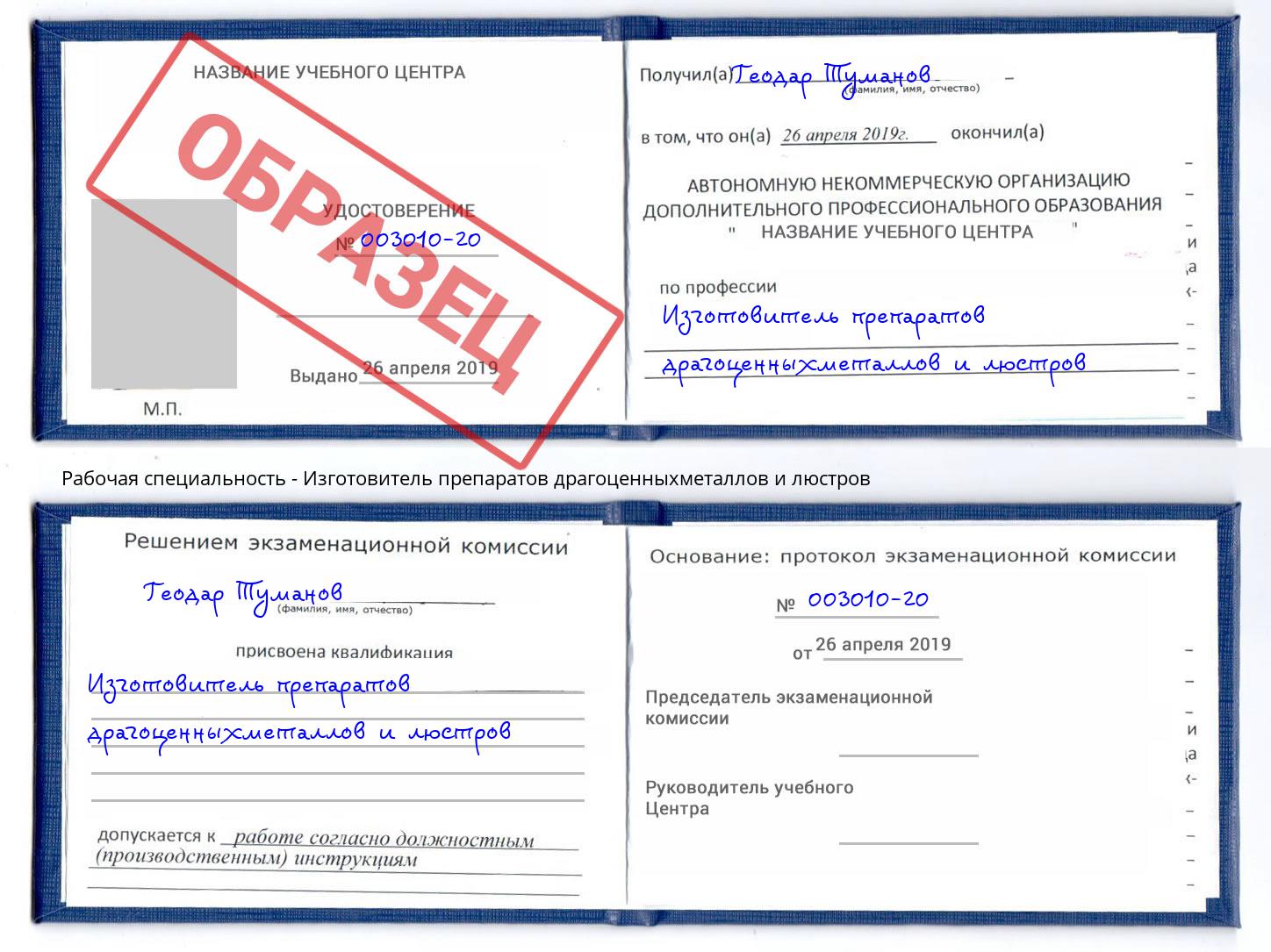 Изготовитель препаратов драгоценныхметаллов и люстров Махачкала