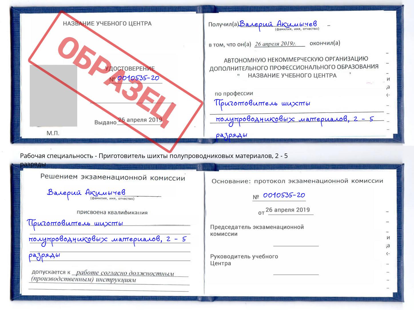 корочка 2 - 5 разряды Приготовитель шихты полупроводниковых материалов Махачкала