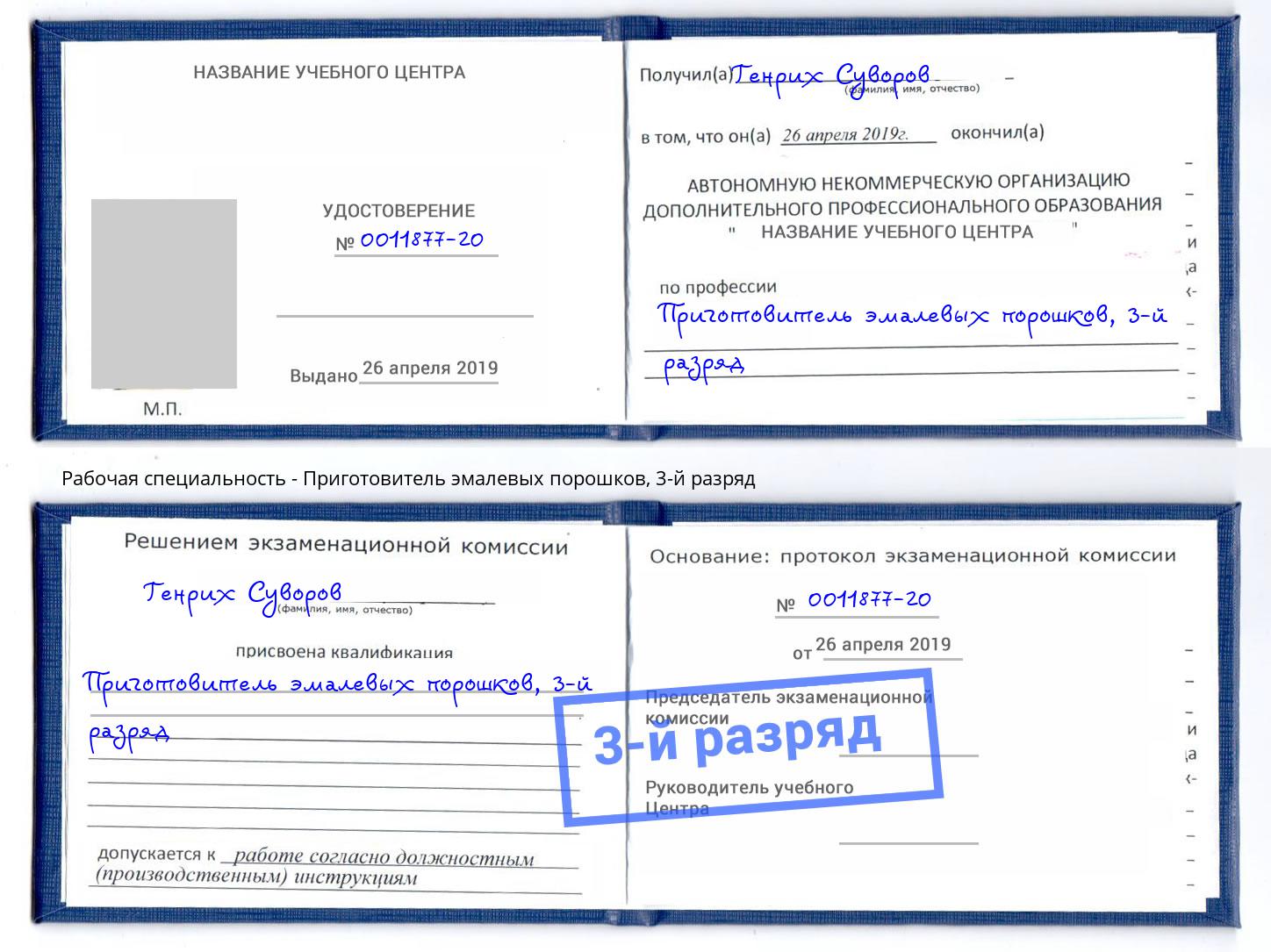 корочка 3-й разряд Приготовитель эмалевых порошков Махачкала