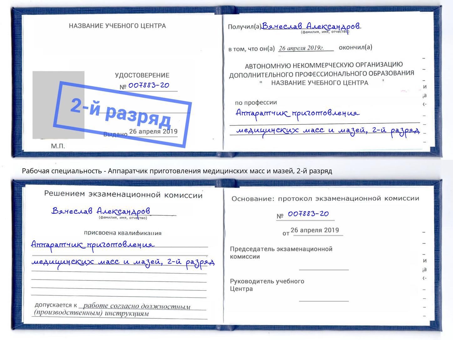 корочка 2-й разряд Аппаратчик приготовления медицинских масс и мазей Махачкала