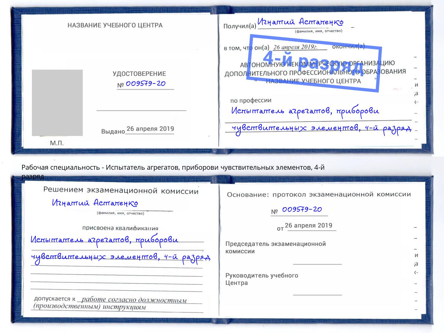 корочка 4-й разряд Испытатель агрегатов, приборови чувствительных элементов Махачкала