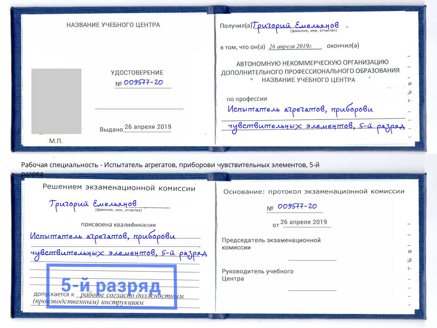 корочка 5-й разряд Испытатель агрегатов, приборови чувствительных элементов Махачкала