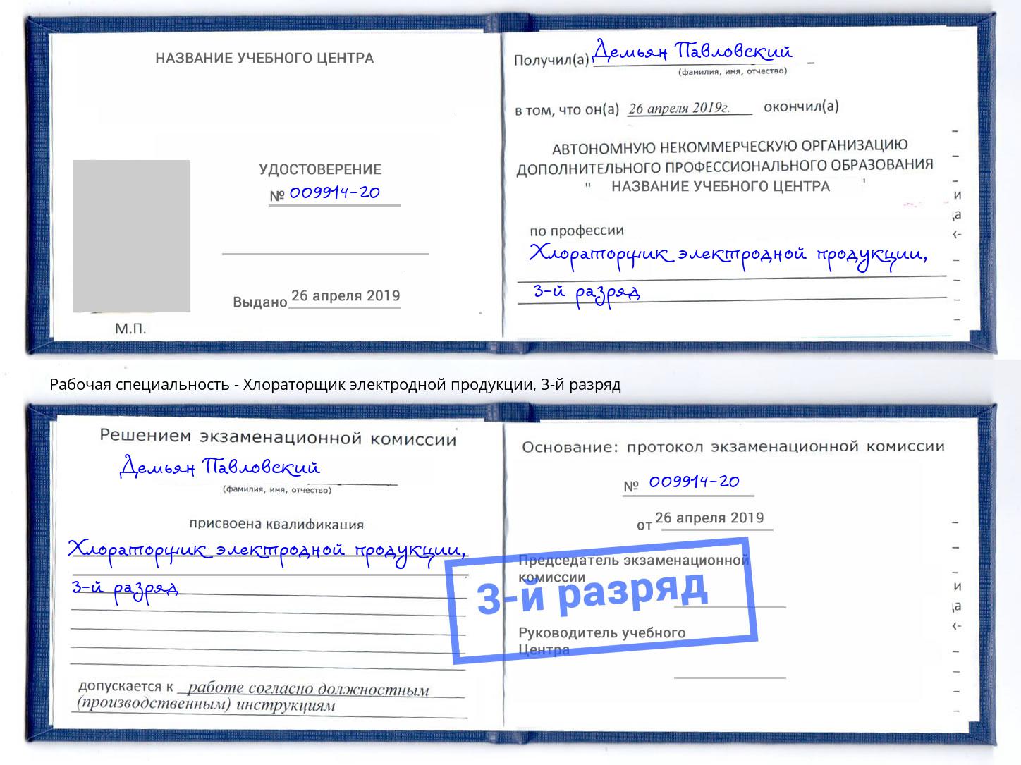 корочка 3-й разряд Хлораторщик электродной продукции Махачкала