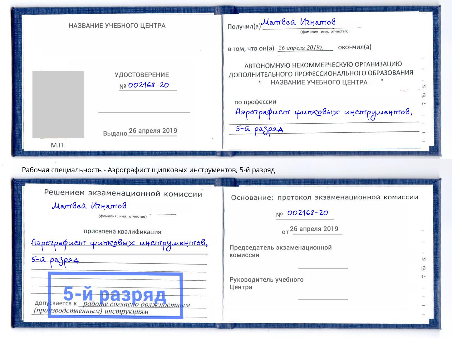 корочка 5-й разряд Аэрографист щипковых инструментов Махачкала