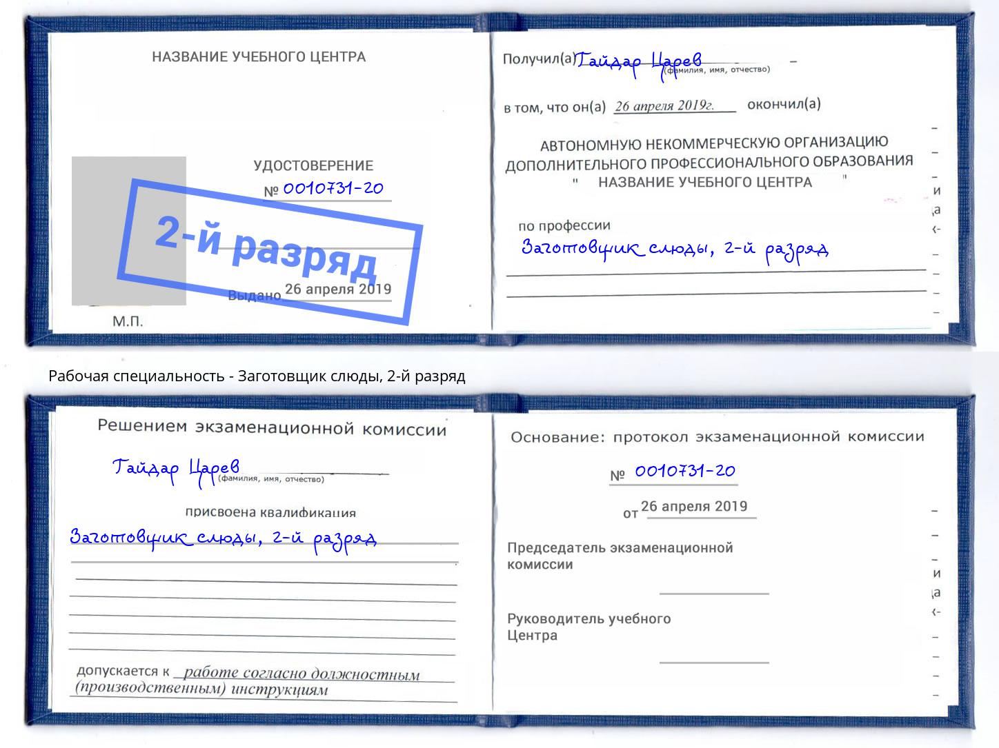 корочка 2-й разряд Заготовщик слюды Махачкала