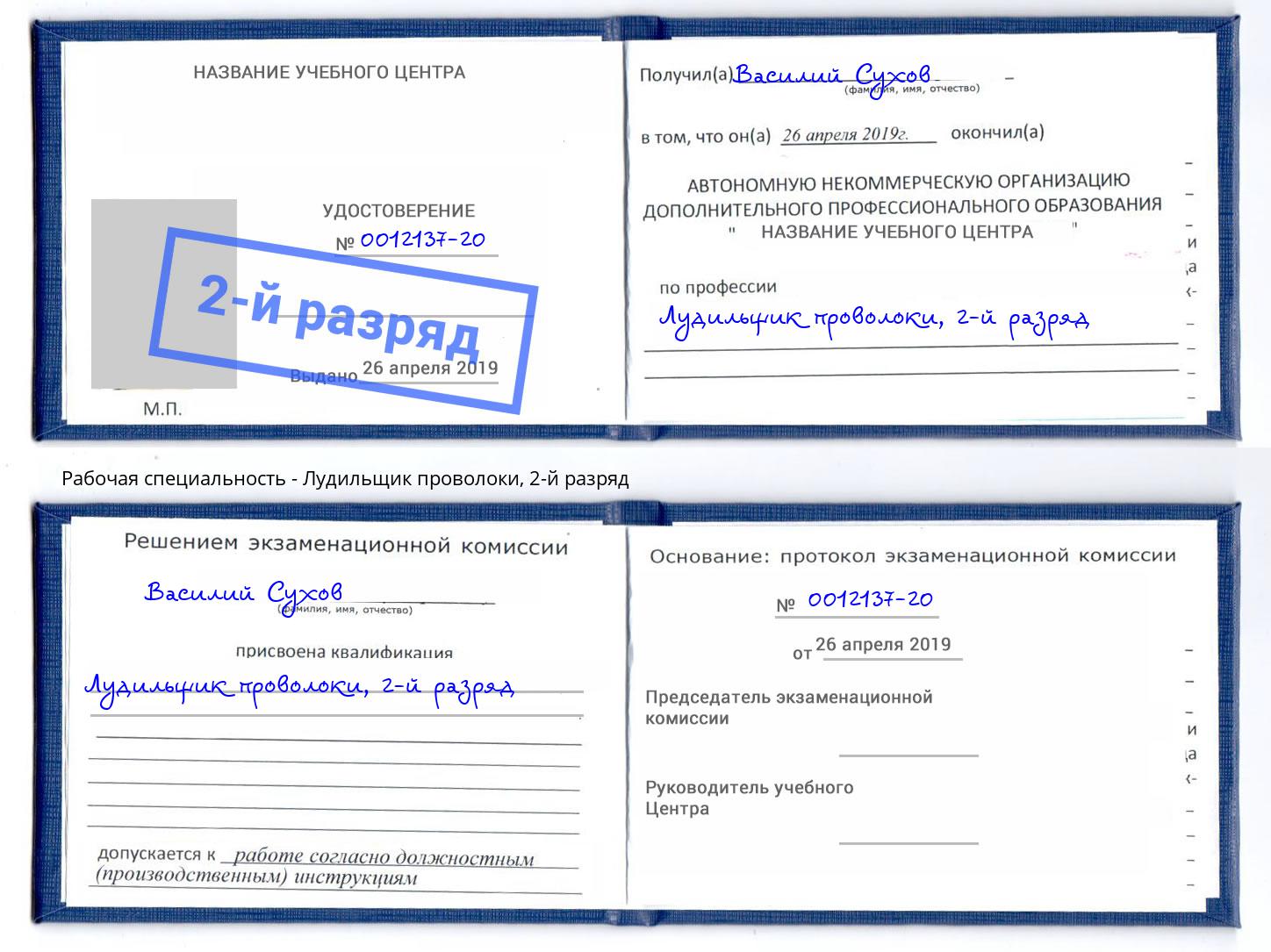 корочка 2-й разряд Лудильщик проволоки Махачкала
