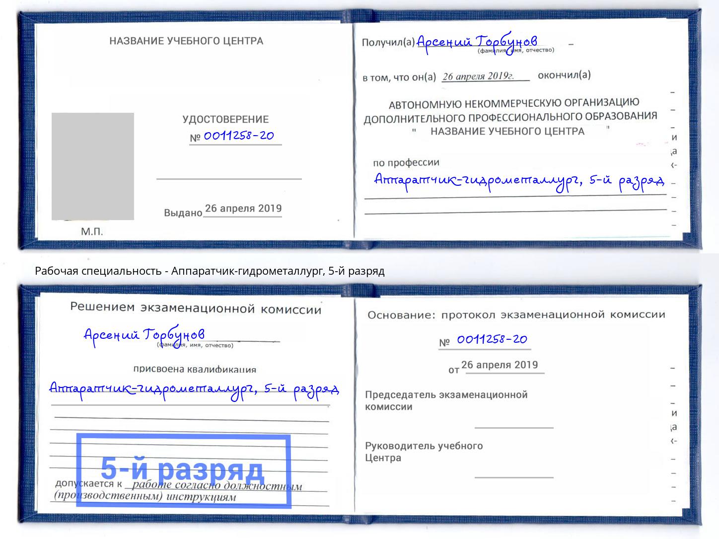 корочка 5-й разряд Аппаратчик-гидрометаллург Махачкала