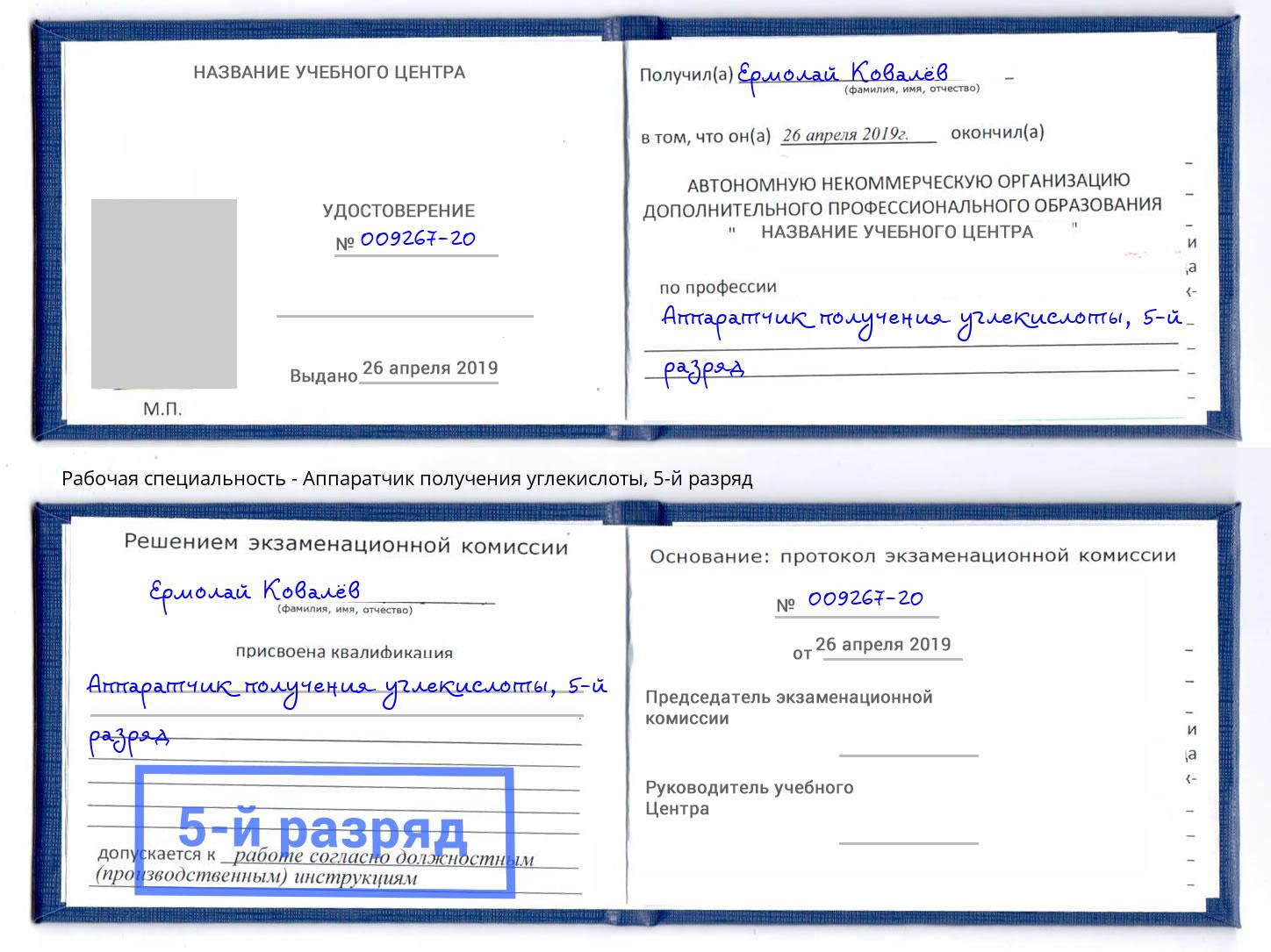 корочка 5-й разряд Аппаратчик получения углекислоты Махачкала