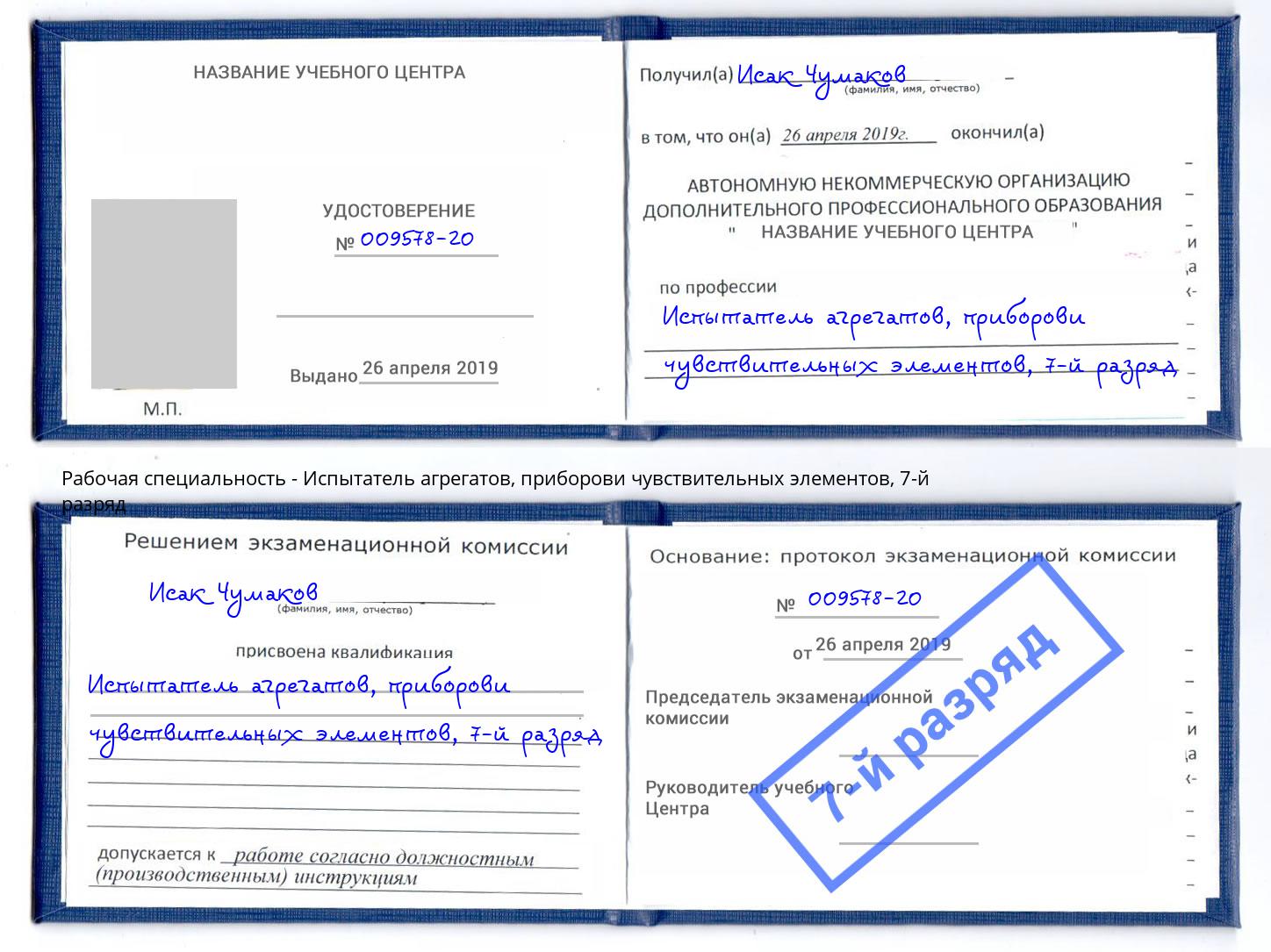 корочка 7-й разряд Испытатель агрегатов, приборови чувствительных элементов Махачкала