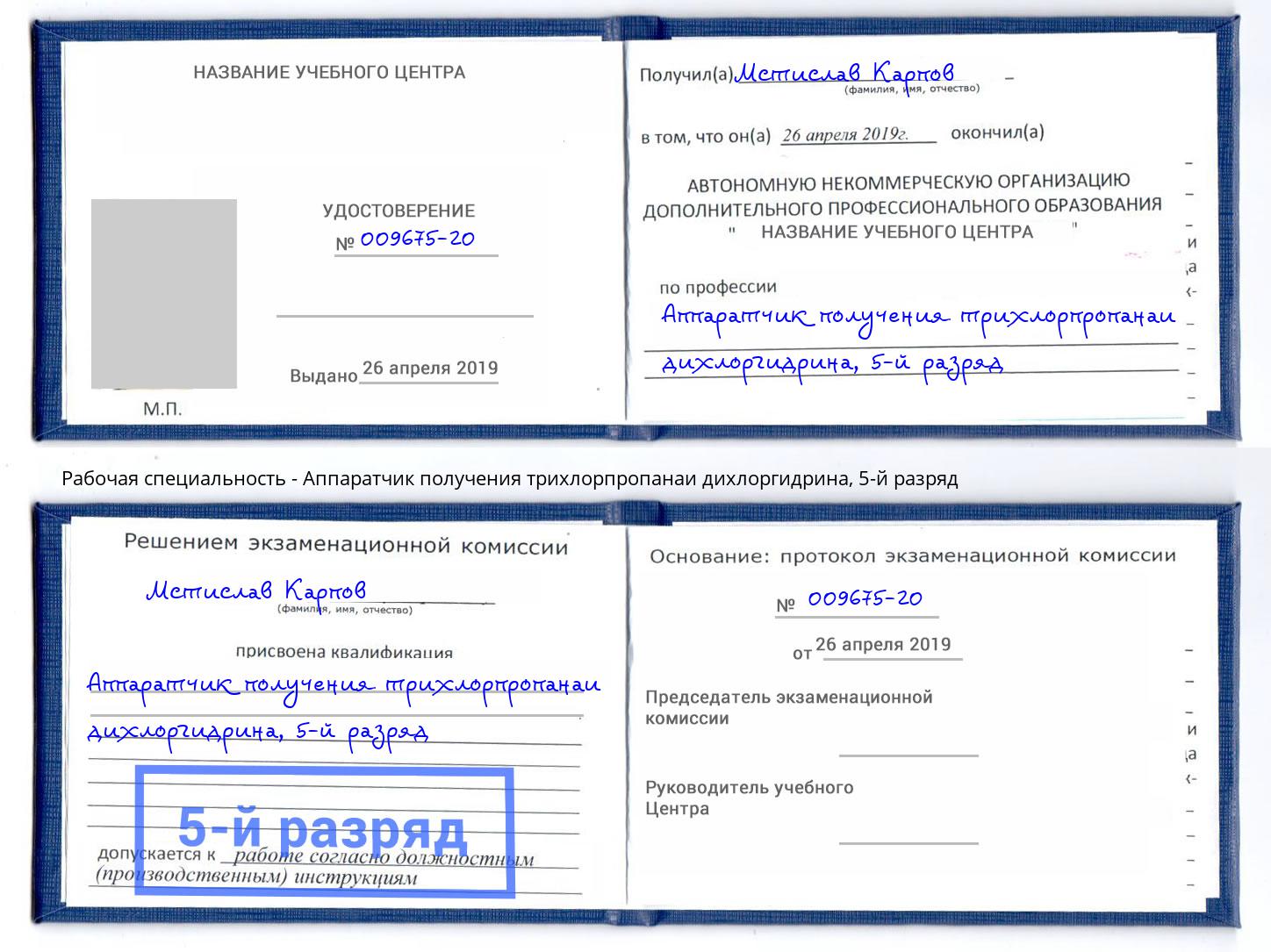 корочка 5-й разряд Аппаратчик получения трихлорпропанаи дихлоргидрина Махачкала