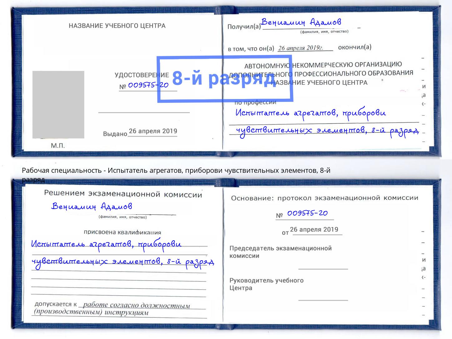 корочка 8-й разряд Испытатель агрегатов, приборови чувствительных элементов Махачкала