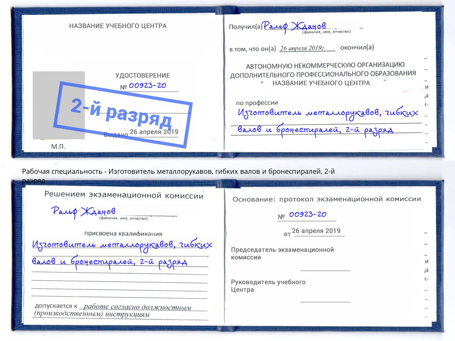 корочка 2-й разряд Изготовитель металлорукавов, гибких валов и бронеспиралей Махачкала